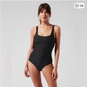 Athleta One Piece Swimsuit Square Neckline Black Size Medium